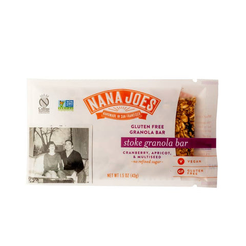 Nana Joe's gluten-free granola bar packaging on a white background