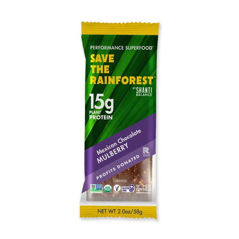 Protein bar packaging with green, purple, and yellow design on a white background