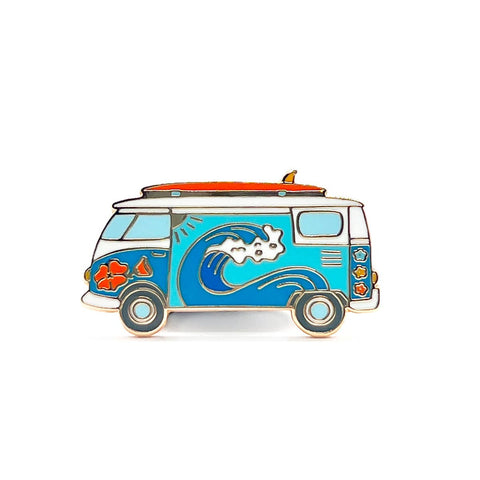 Colorful van with wave design on a white background
