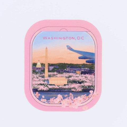 Sunglasses with a Washington, DC-themed case featuring cherry blossoms and the Washington Monument.