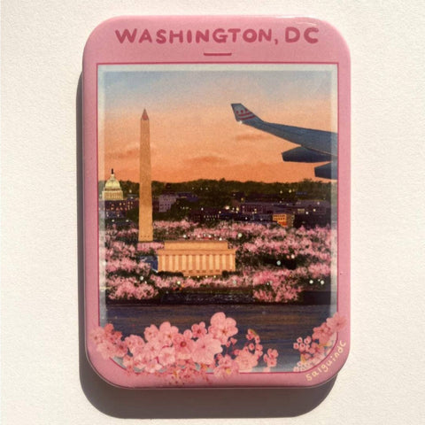 Phone case with Washington, DC skyline and cherry blossoms on a pink background