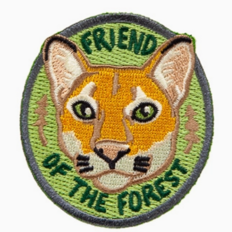 Patch with a fox face design and 'Friend of the Forest' text on a white background