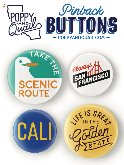 Custom Set of California Buttons & Logo'd Button