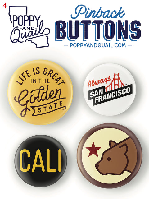 Custom Set of California Buttons & Logo'd Button