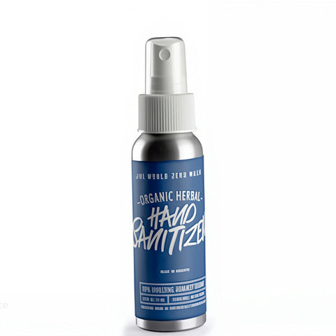 Bottle of organic herbal hair sanitizer on a white background