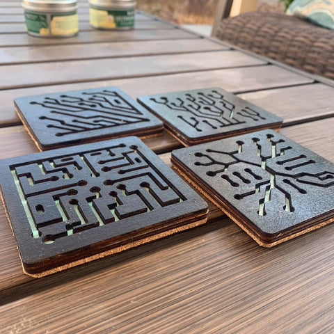 Glow-in-the Dark Circuit Board Coasters