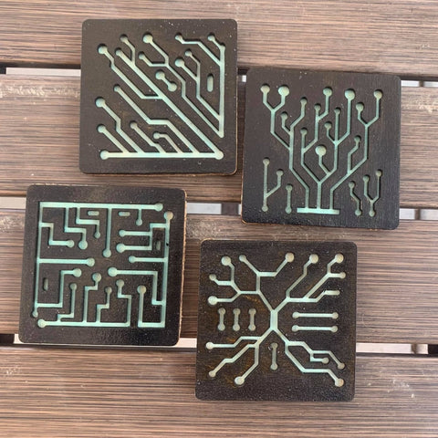 Glow-in-the Dark Circuit Board Coasters