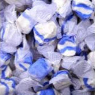 Assorted blue and white candy pieces
