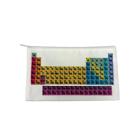 Pouch with periodic table design on a white background