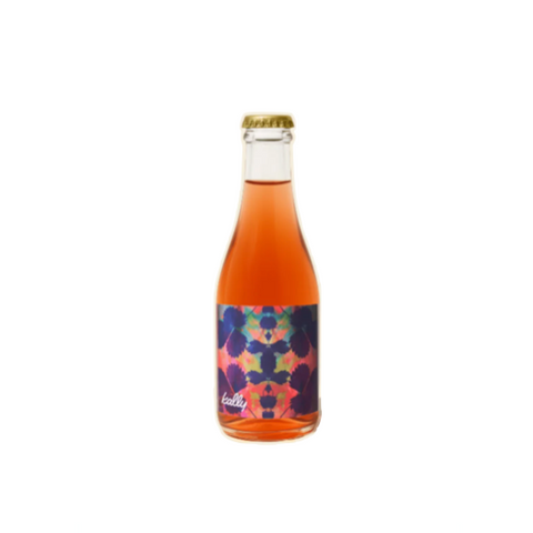 Bottle of Lala sparkling water with a colorful label on a white background
