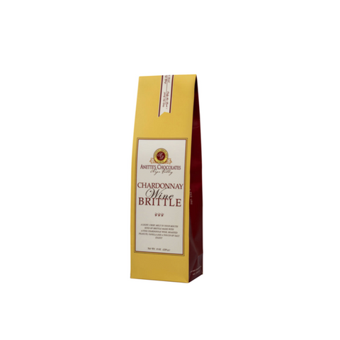 Yellow packaging of Chardonnay wine brittle on a white background