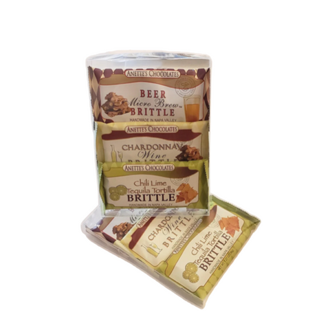 Assorted brittle packages on a white background