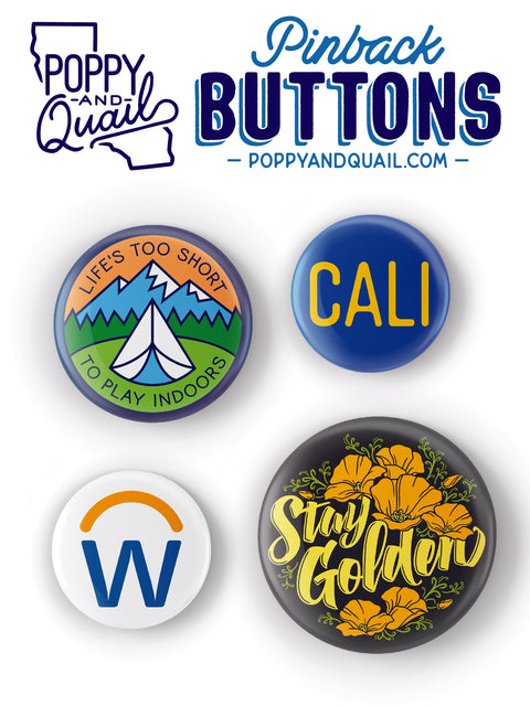 Custom Set of California Buttons & Logo'd Button