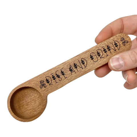 Wood Coffee Scoop & Custom Engraved Coffee Bag Clip