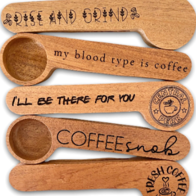 Wood Coffee Scoop & Custom Engraved Coffee Bag Clip