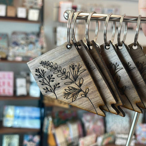 Floral Nevada Wood Keychains