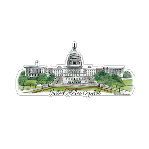 Illustration of the United States Capitol building with greenery.