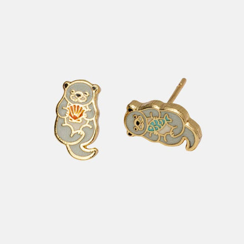 Gold-Gilded Cloisonné Stud Earrings