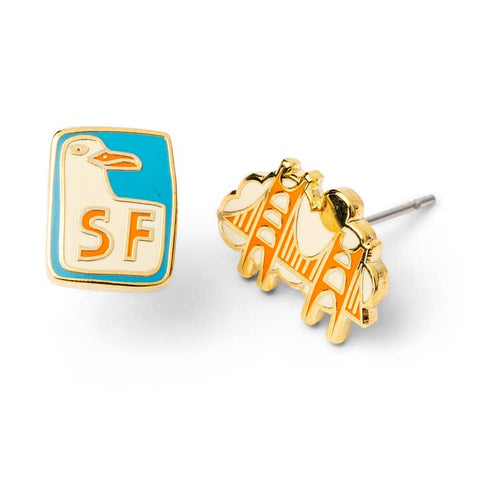 Gold-Gilded Cloisonné Stud Earrings