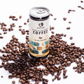 Culturi coffee can with Italian Espresso on a background of coffee beans
