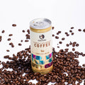Culturi coffee can surrounded by coffee beans on a white background