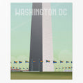 Poster of the Washington Monument with 'Washington DC' text on a light green background