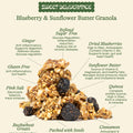 Blueberry & Sunflower Butter Granola with health benefits labeled
