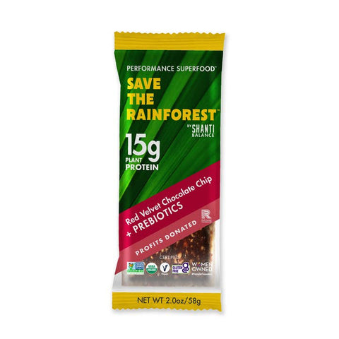 Shanti Balance protein bar packaging with green, red, and yellow design on a white background