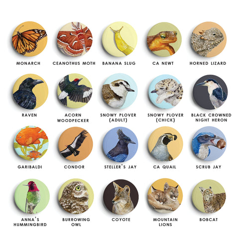 California Flora & Fauna Round Magnets