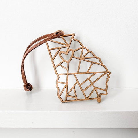 Geometric City and State Wooden Christmas Ornament