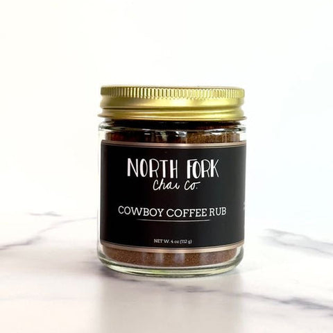 Jar of North Fork Chai Co. Cowboy Coffee Rub on a white background