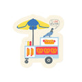 Illustration of a hot dog cart with a bird on top, featuring 'I Love New York' text.