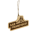 Wooden keychain with 'San Francisco' and Golden Gate Bridge design on a white background