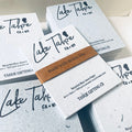 Recycled paper products with Tahoe Gifting Co branding on a light background