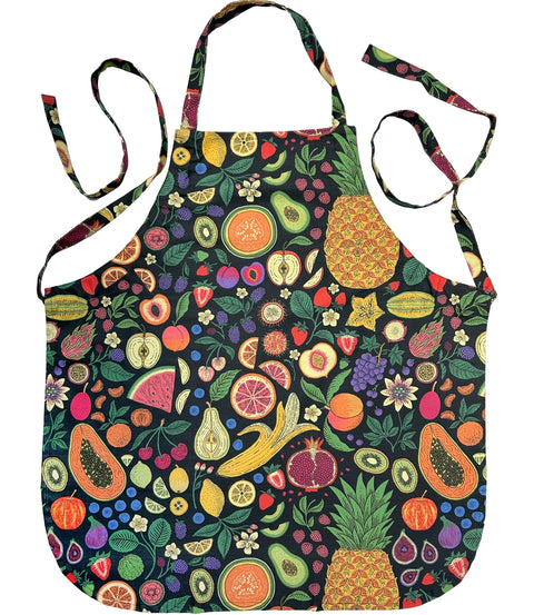 Colorful apron with fruit pattern on a white background
