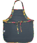 Black apron with colorful fruit pattern on a white background