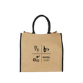 Beige tote bag with black handle and Deloitte logo on a white background