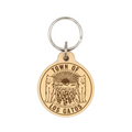 Wooden keychain with 'Town of Los Gatos' design on a white background