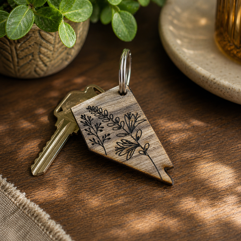 Floral Nevada Wood Keychains