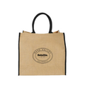 Beige tote bag with black handle and 'Napa Valley Deloitte' logo on a white background