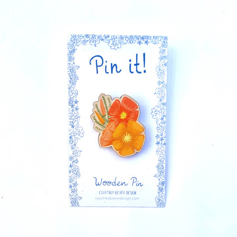 California Poppy Wooden Pin