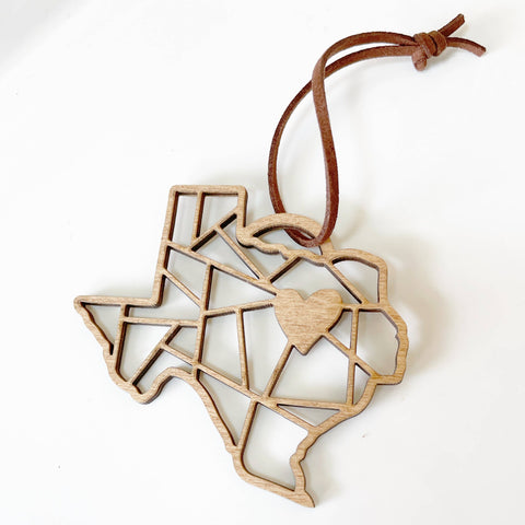 Geometric City and State Wooden Christmas Ornament