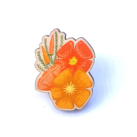 California Poppy Wooden Pin